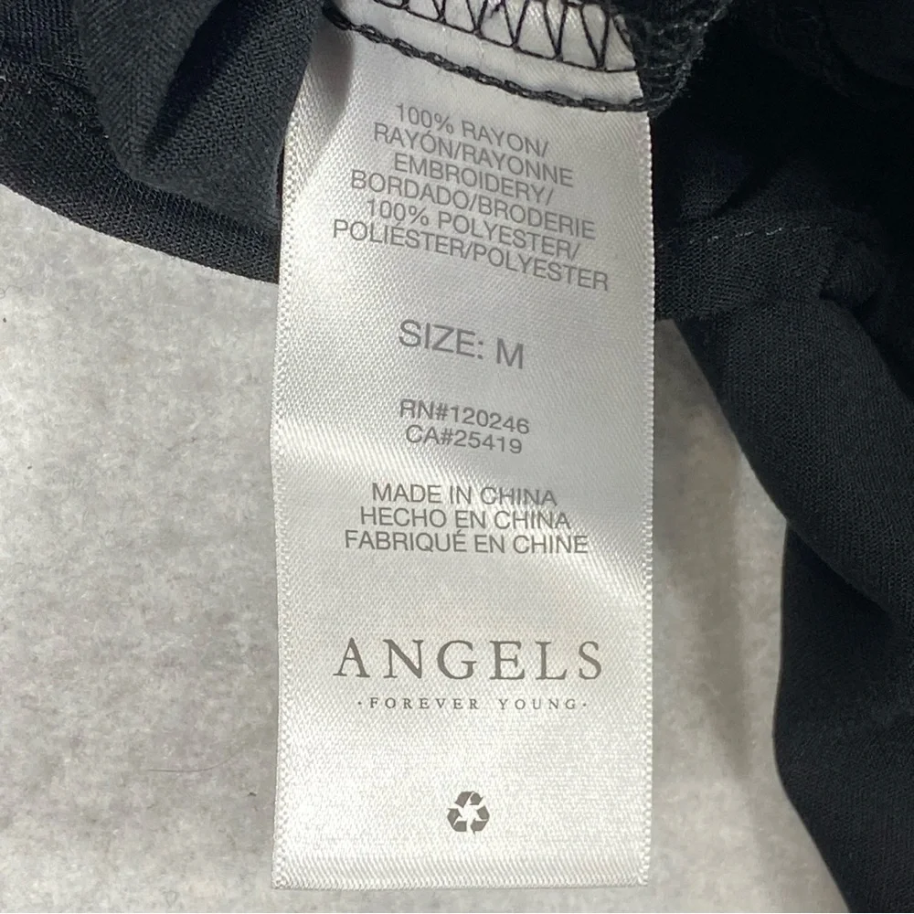 Angels Forever Young Boho Floral Blouse Women M Black Embroidered 3/4 Sleeve NWT - Picture 11 of 15